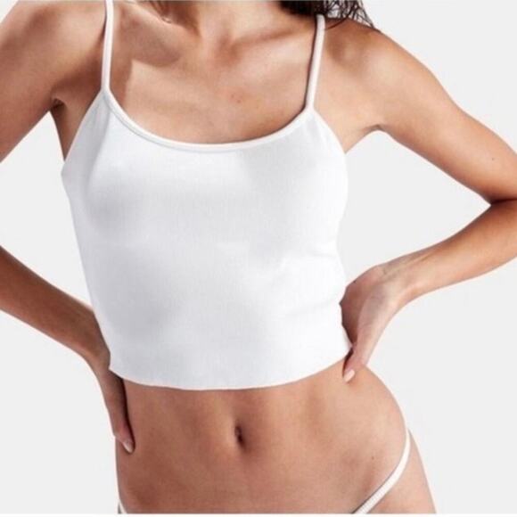 Solid & Striped NWT White Ribbed Cropped Camisole Tank Top Size Large - Picture 1 of 5